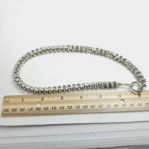 Vintage Rhinestone Beaded Choker Legnth Necklace, Silver Tone, Unique Sparkle - Picture 3 of 4